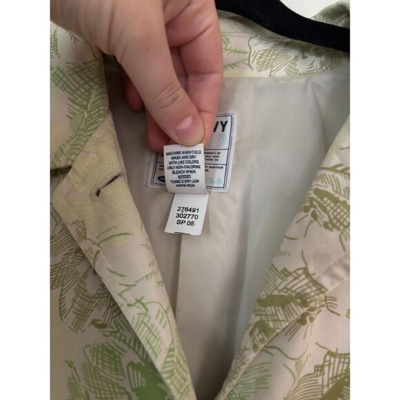 VTG Old Navy Y2K Women's Trench Top Coat SZ M Green Floral Cotton Light Weight - Picture 5 of 12